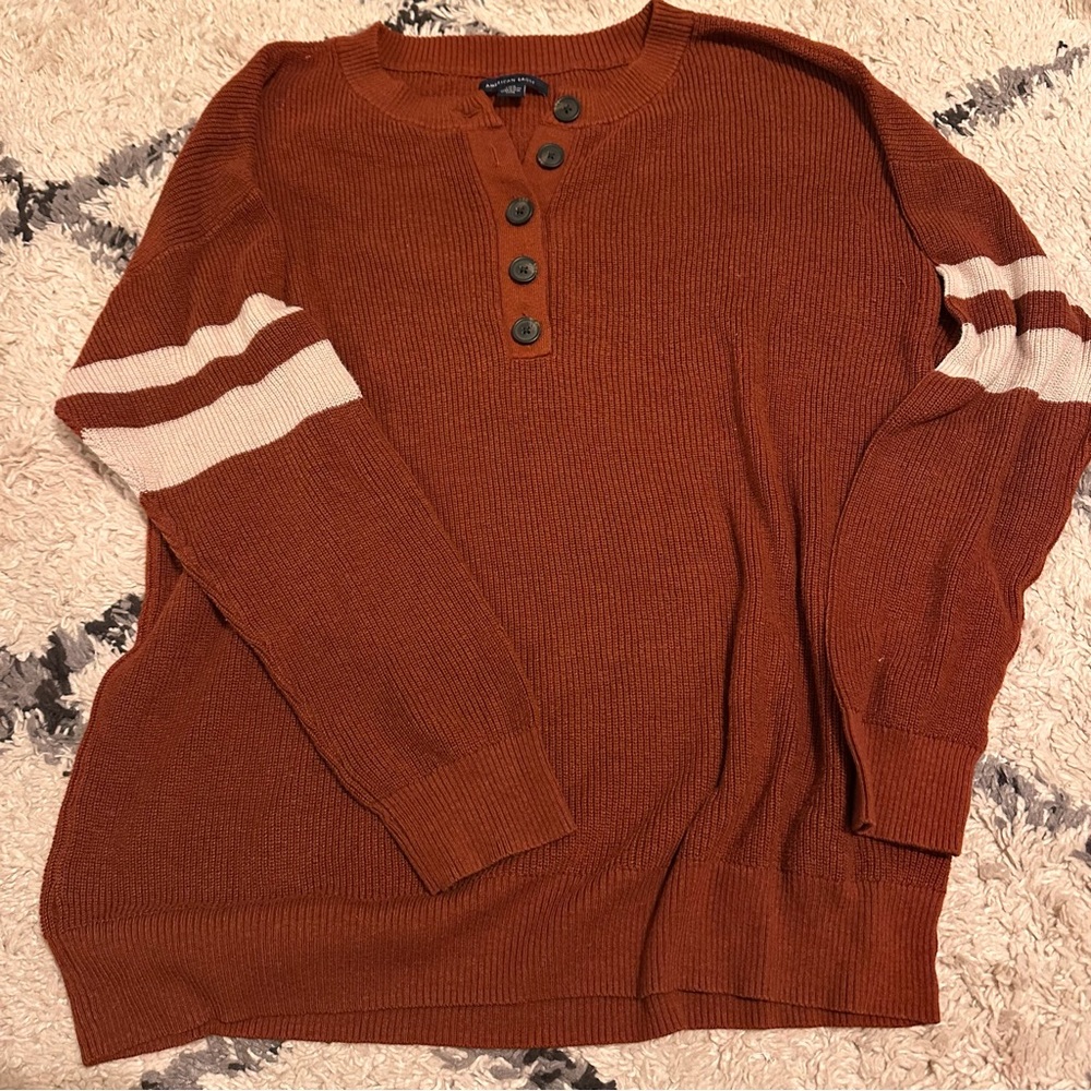 American Eagle - Large - burnt orange sweater with cream stripes